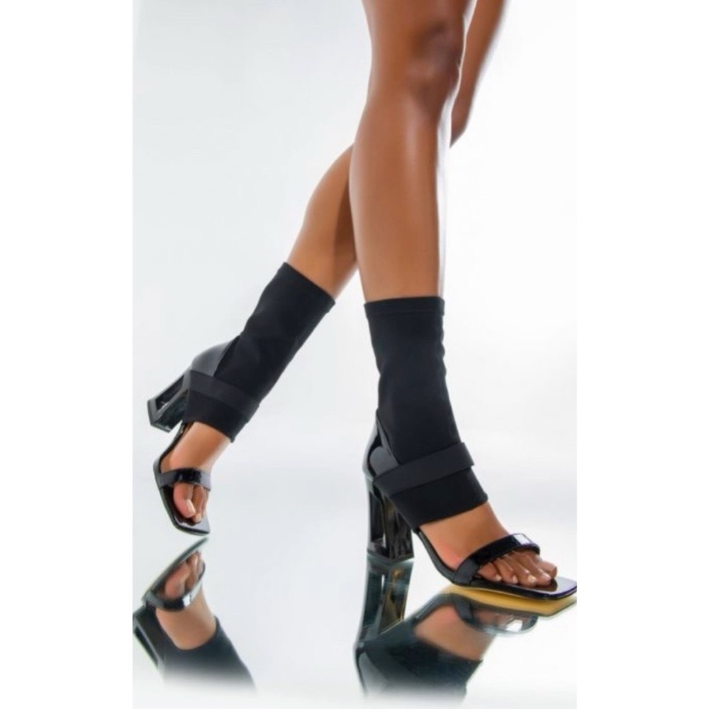 AZALEA WANG - Chunky Heel Sandals Bootie Black - Picture 12 of 16